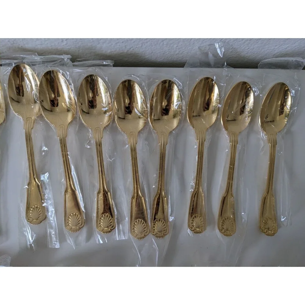 Rogers Bros EP 1847 Korea Gold Tone Shell Pattern Flatware Cutlery 46 Pc Set